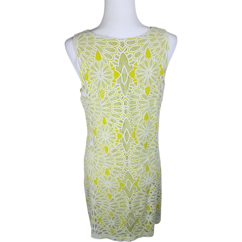 Badgley Mischka Lime White Lace Floral Embroidered Sheath Dress Size 8 - Picture 5 of 14